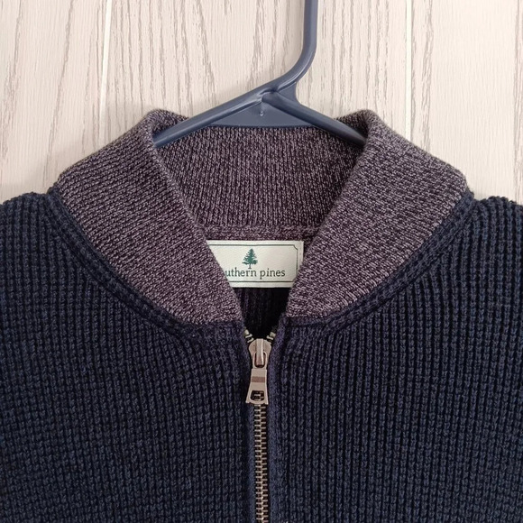 Southern Pines Sweater Full Zip Navy Gray Stripes Mens Size XL - Picture 3 of 8